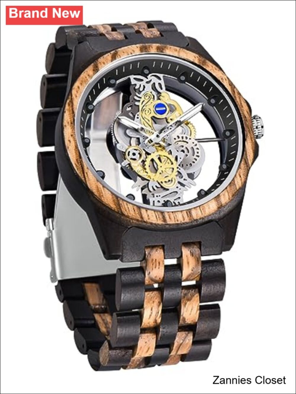 ✨Dentily Men's Wooden Watch Skeleton Analog Quartz Lightweight Adjustable Wrist